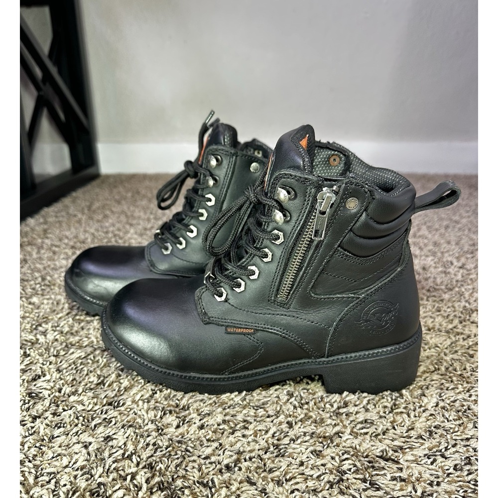 Milwaukee Leather Waterproof Biker Boots Black MBL 9321 Zipper Womens Size 8.5